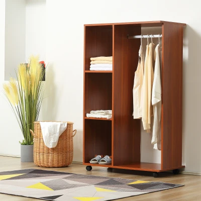 HOMCOM Kleiderschrank auf Rollen, mobile Garderobe, Garderobenschrank, Rollbarer Kleiderständer, 80 x 40 x 128 cm, Walnuss