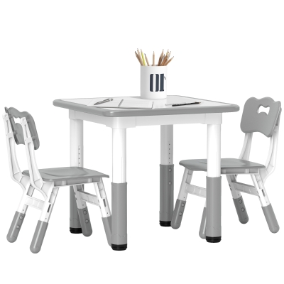 AIYAPLAY Height Adjustable Toddler Table Set 3 Pcs Grey