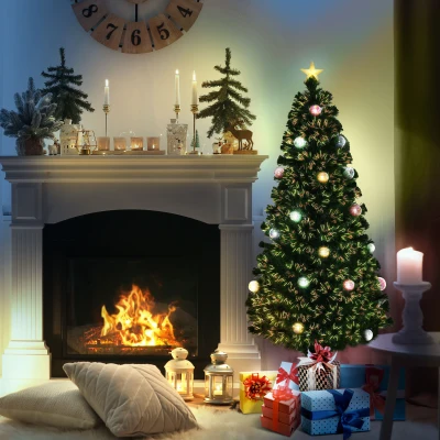 HOMCOM 5FT Prelit Christmas Tree Fibre Optics Green