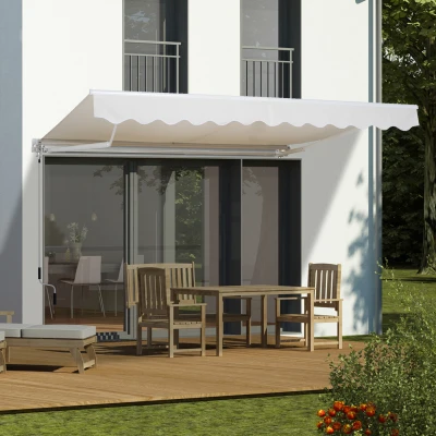 Outsunny Toldo para Patio Balcón Terraza y Jardín con brazo articulado de Aluminio y tela de Poliéster de 280g/m2 300x250cm Resistente al Agua y UV con Manivela Blanco