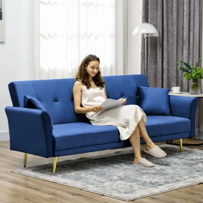 HOMCOM Divano Letto con Schienale Regolabile e 2 Cuscini Blu