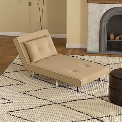 HOMCOM Liegesessel Sessel mit Liegefunktion Schlafsessel, Knopfheftung, Leinenoptik, 77 cm x 88 cm x 83 cm, Braun
