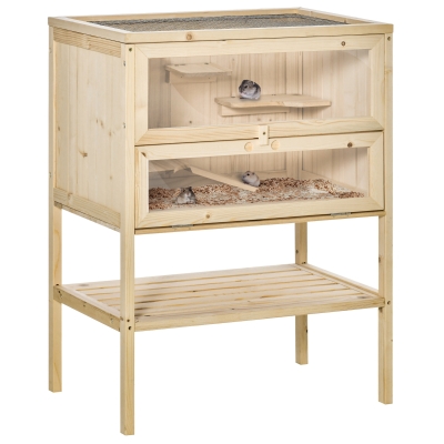 PawHut Wooden Hamster Cage Natural 60x40x80cm