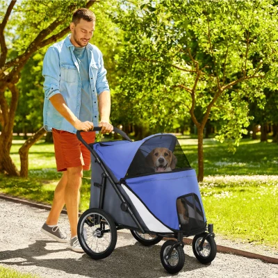 PawHut Foldable Pet Stroller Blue with Storage Bags