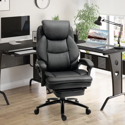 Vinsetto Silla de Oficina Ergonómica Silla de Escritorio Ajustable en Altura con Respaldo Inclinable hasta 130° Función Basculante y Resposapiés Retráctil Acero 65,5x79x112-118 cm Negro