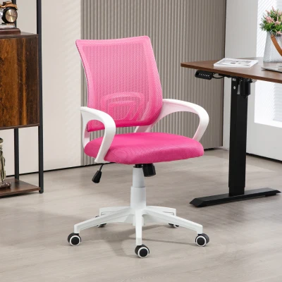 HOMCOM Silla de Escritorio de Malla Giratoria con Altura Ajustable Función de Basculante y Reposabrazos Carga 120 kg Rosa