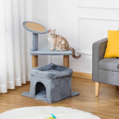 PawHut Albero tiragraffi 48cm x 48cm x 84cm Grigio