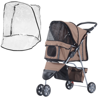 PawHut Folding Dog Stroller with Cover & Storage Basket Brown