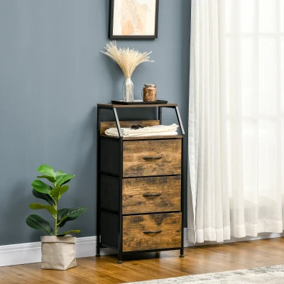 HOMCOM Industrial Storage Cabinet 3 Drawers Rustic Brown