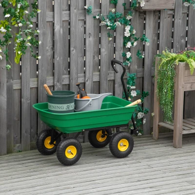 Outsunny Heavy-Duty Garden Cart 75L 4-Wheel Trolley Green
