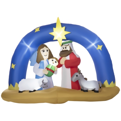 Outsunny Presepe di Natale Gonfiabile 5 Luci LED e Gonfiatore