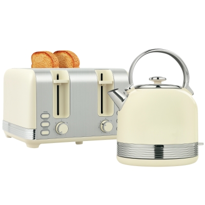 HOMCOM Polished Stainless Steel Kettle and Toaster Set - Cream