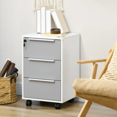HOMCOM Mobile Locking File Cabinet 3-Drawer Side Table