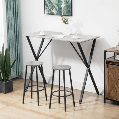 HOMCOM 120cm Bar Table for 4 Steel Legs Wood Effect White