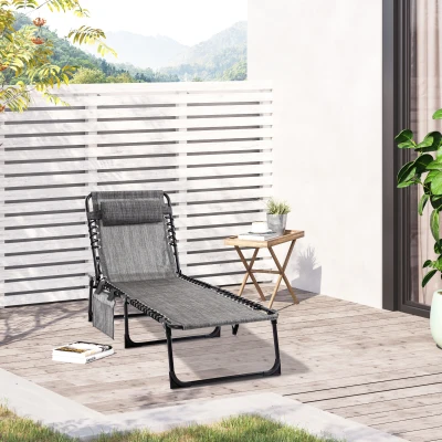 Outsunny Portable Sun Lounger Folding Chair Mixed Grey