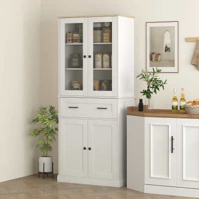HOMCOM Küchenschrank, Buffet, Acrylfront, Schubladen, 76 x 40 x 182,5 cm, Cremeweiß