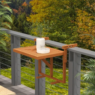 Outsunny Balkontisch Klapttisch Gartentisch Outdoor-Klapptisch, wetterbeständig, höhenverstellbar, 68 cm x 65 cm x 55 cm, Teak