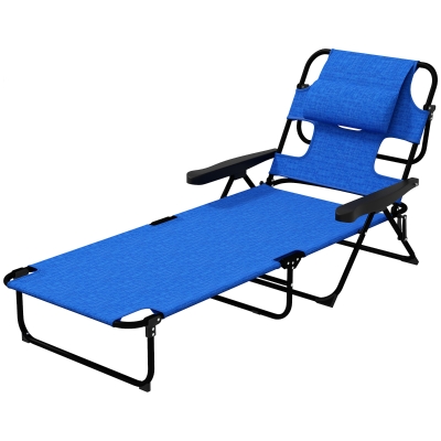 Outsunny Tuinligstoel Zonneligstoelen Relaxligstoel, Opvouwbaar, Weerbestendig, 194 cm x 72 cm x 31 cm, Zwart + Donkerblauw