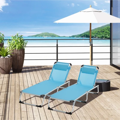 Outsunny 2-Piece Foldable Sun Lounger Aluminium Blue