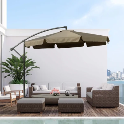 Outsunny Sonnenschirm Ampelschirm mit Handkurbel Rüschen Ø2,65 x 2,65H m Gartenschirm Sonnenschutz Garten Balkon Kaffee