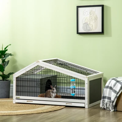 PawHut Clapier Lapin Acier/Bois Noir Toit Ouvert Verrouillable
