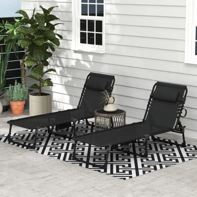 Outsunny Portable Sun Lounger Set of 2 Black