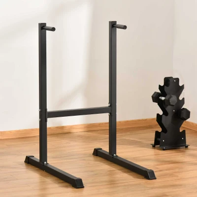 HOMCOM Dipstation Dipständer Dip Dipper Stangen Ständer Bauchtrainer Rückentrainer Stahl bis 120 kg belastbar Fitnessgerät für Zuhause Krafttraining Schwarz