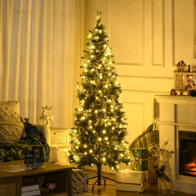 HOMCOM Albero di Natale Alto 180cm Innevato 240 Luci LED 618 Rami
