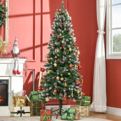 HOMCOM Árbol de Navidad Artificial de Nieve 180 cm con 508 Ramas 49 Piñas Base Plegable y Soporte de Acero Ø73x180 cm Verde