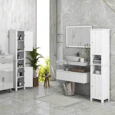 kleankin Armoire Salle Bain Haute 4 Placards Blanc Moderne