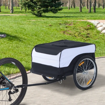 HOMCOM Remorque Vélo Cargo Acier Couvercle Blanc Noir