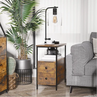 HOMCOM Narrow Side Table with 2 Drawers Rustic Brown