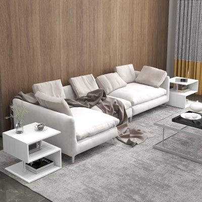 HOMCOM Wooden S Shape Coffee Table Set of 2 White