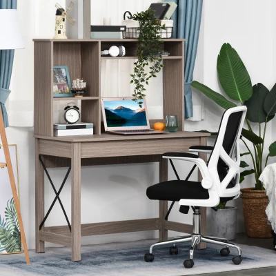 HOMCOM Schreibtisch mit 4 kleine Bücherregal aus Spanplatte platzsparend und geeignet für Schlafzimmer Büro Natur 105 x 50 x 137,5 cm
