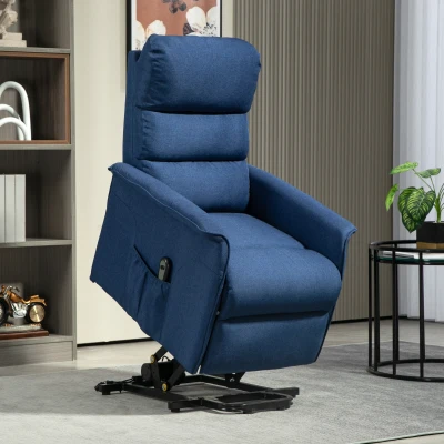 HOMCOM Sillón Relax Reclinable Eléctrico Levanta Personas con Mando a Distancia y Bolsillo Lateral Sillón Elevador Azul Oscuro