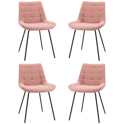 HOMCOM Lot 4 Chaises Velours Rose Capitonné Métal Noir 50x61x79 cm