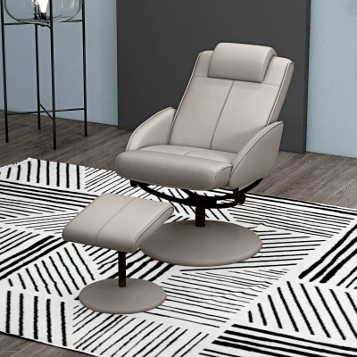 HOMCOM Recliner Chair Swivel PU Leather Grey with Footstool