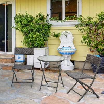 Outsunny Conjunto de Muebles de Jardín con Sillas Plegables y Mesa de Vidrio para Terraza Patio Marrón