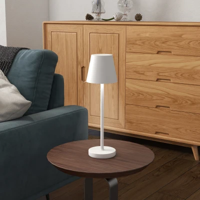 HOMCOM Lámpara de Mesita de Noche con Luces LED Lámpara de Mesa Inalámbrica USB-C Recargable 3 Colores Ø11,2x36,5 cm Blanco