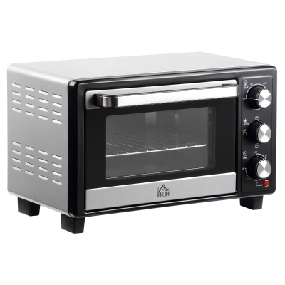 HOMCOM Horno Portátil 16L 1400W con 3 Modos de Calor Temporizador Bandeja de Horneado y Rejilla 44x32x28,1 cm Plata