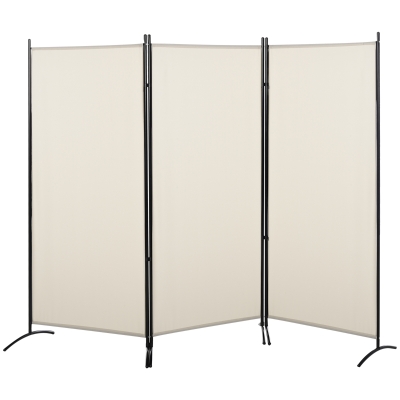 HOMCOM Biombo Separador de Ambientes de 3 Paneles 253x50x182 cm Divisor de Habitación Plegable con 6 Pies de Metal Beige