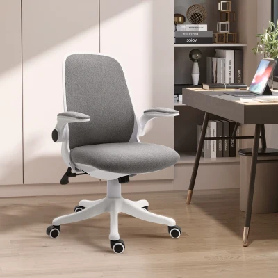 Vinsetto Silla Giratoria de Oficina Silla de Escritorio Basculante Altura Ajustable Reposabrazos Elevable 62,5x60x94-104 cm Gris