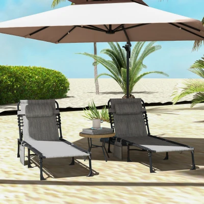 Outsunny Portable Sun Lounger Set of 2 Mixed Grey