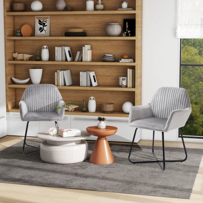 HOMCOM Velvet-Feel Accent Chair Plisse Grey