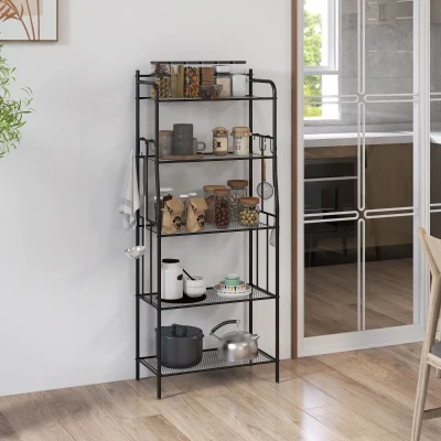 HOMCOM Five-Tier Steel Kitchen Shelving Unit Black