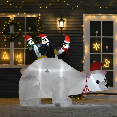 HOMCOM 5ft Inflatable LED Polar Bear & Penguins Decoration