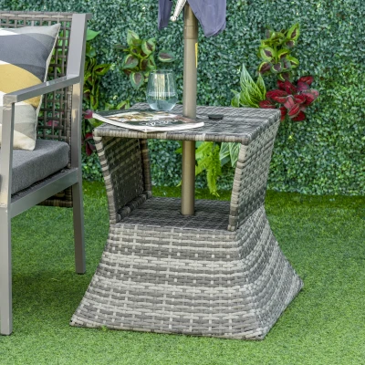 Outsunny Rattan Wicker Coffee Table with Umbrella Hole Grey