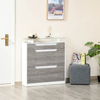 HOMCOM Shoe Storage Cabinet Grey with Drawer & 2 Flip Doors