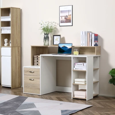 HOMCOM Scrivania per Computer 137 x 55 x 92 cm Quercia, Bianco