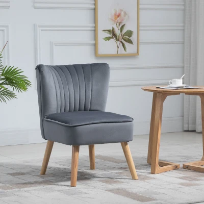 HOMCOM Modern Accent Chair Fabric Grey with Rubber Wood Legs